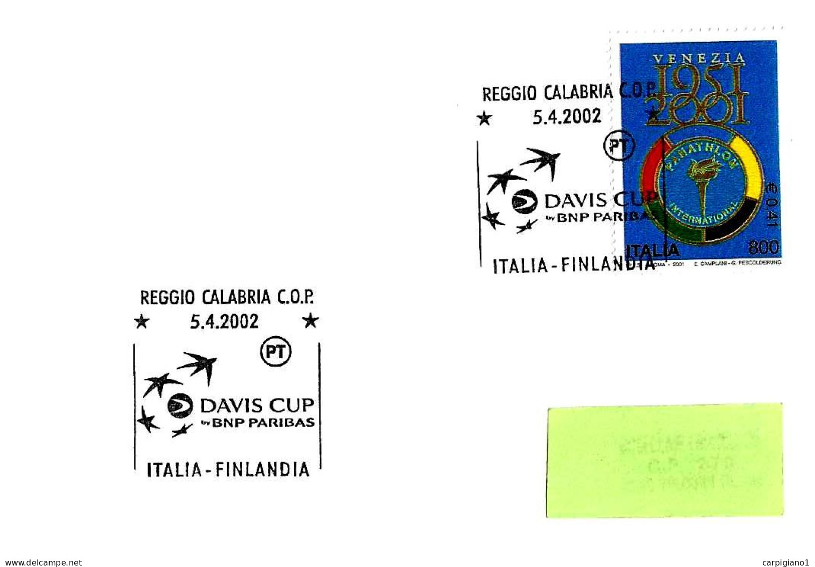 ITALIA ITALY - 2002 REGGIO CALABRIA Davis Cup Italia-Finlandia Tennis Su Busta Viaggiata – 8614 - 2001-10: Poststempel