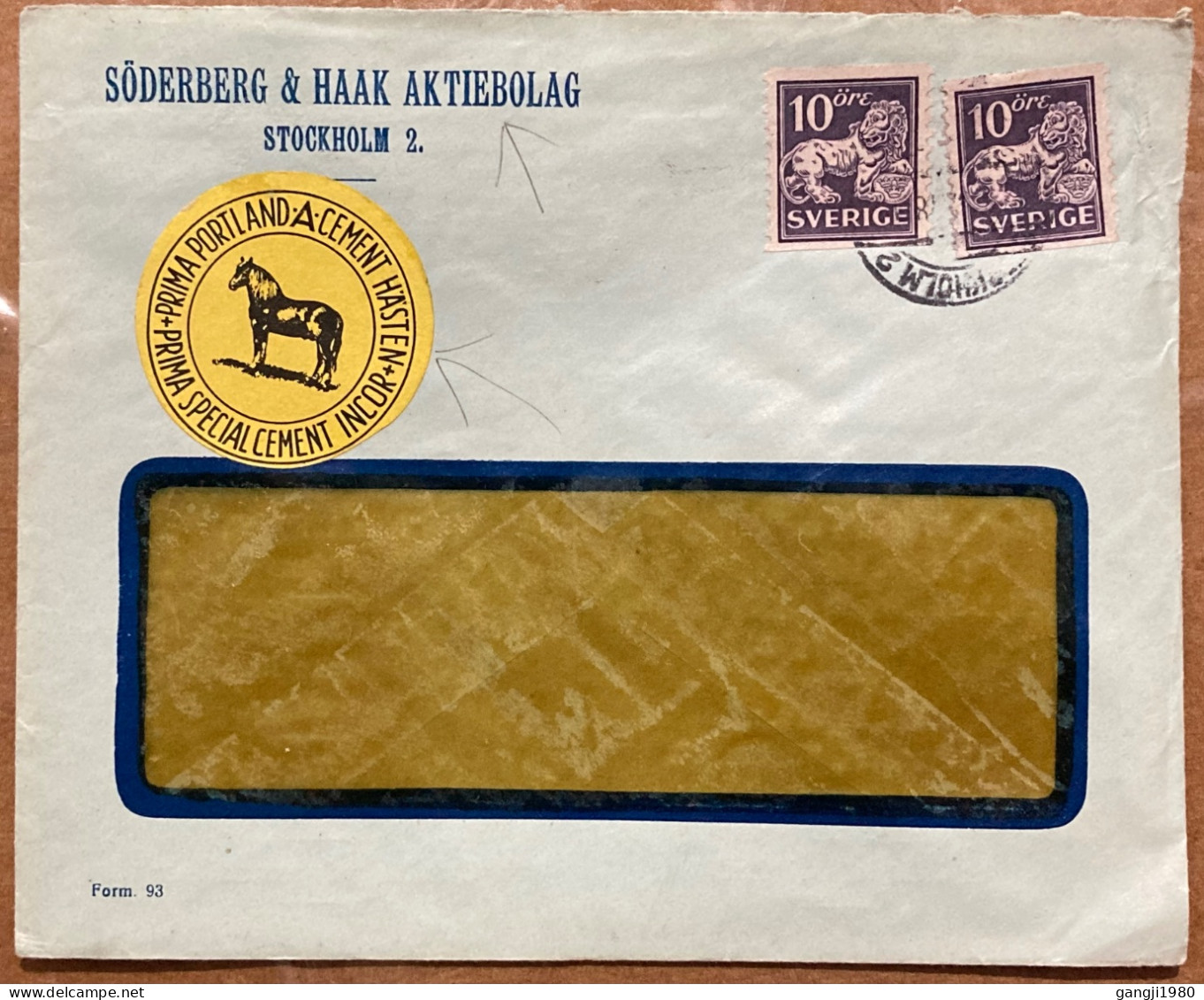 SWEDEN 1933, ADVERTISING COVER USED, VIGNETTE LABEL, HORSE, PORTLAND CEMENT, SODERBERG & HAAK, FERTILIZER, SEED SOWER MA - Storia Postale