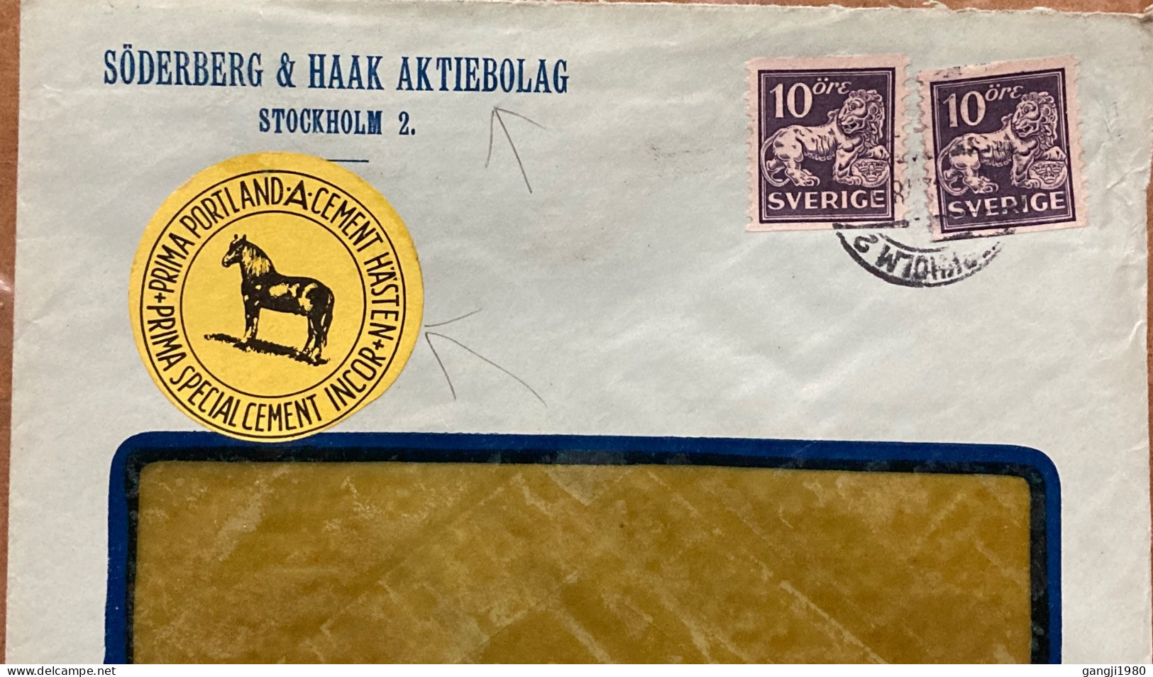 SWEDEN 1933, ADVERTISING COVER USED, VIGNETTE LABEL, HORSE, PORTLAND CEMENT, SODERBERG & HAAK, FERTILIZER, SEED SOWER MA - Covers & Documents