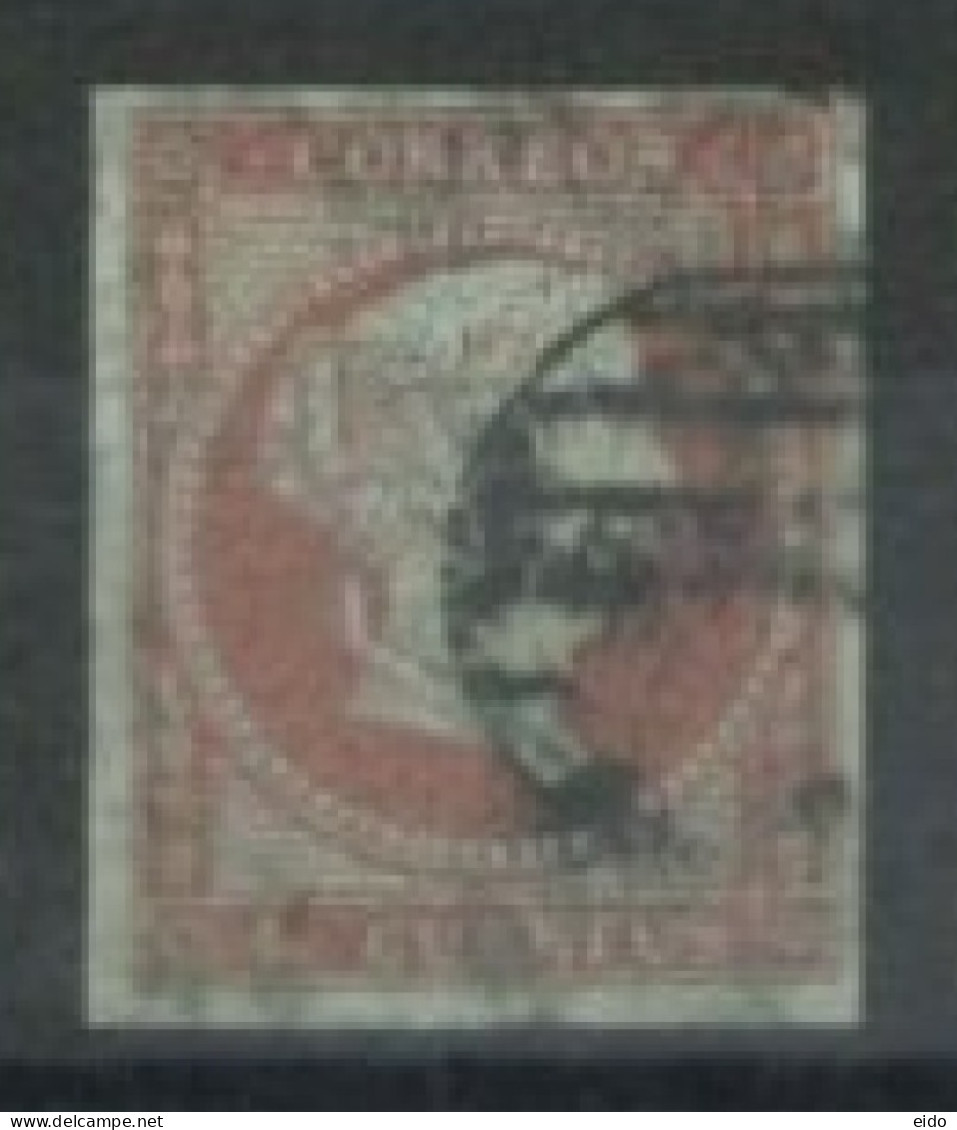 SPAIN,  1855 - QUEEN ISABELLA II STAMP (BLUE PAPER) BAR CANCELLATION IMPERFORATED, # 37b,USED. - Gebruikt