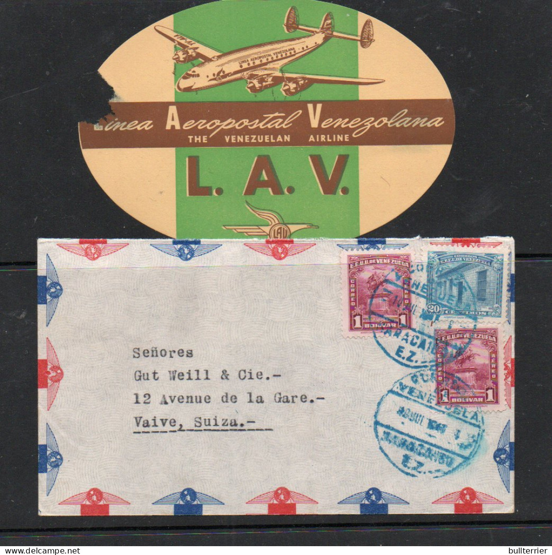 VENEZUELA - 1946- AIRMAIL COVER TO SWITZERLAND  - Venezuela