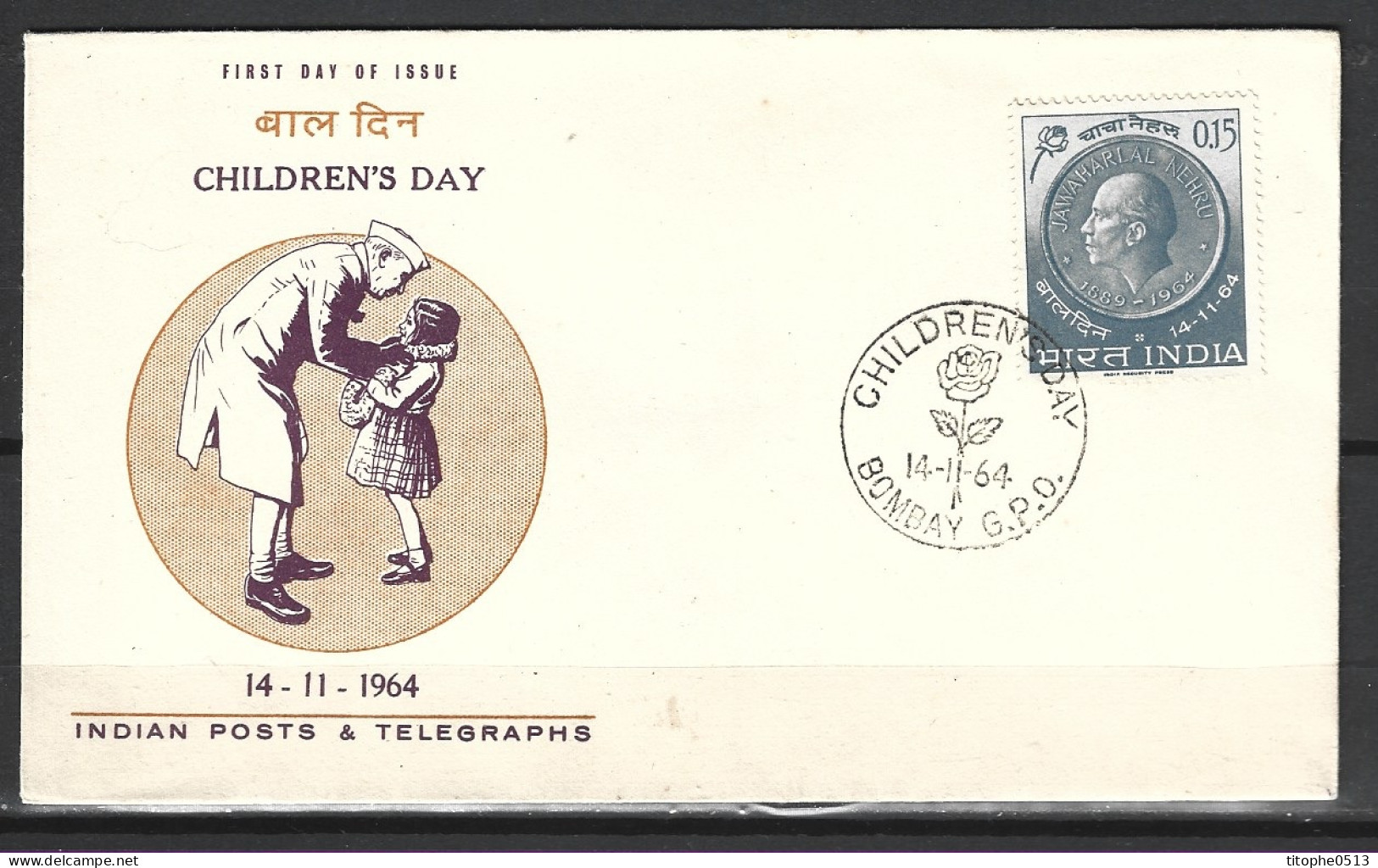 INDE. N°179 Sur Enveloppe 1er Jour (FDC) De 1964. Journée De L'Enfance/Nehru. - FDC