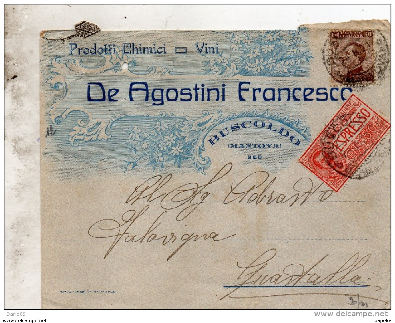 1921 LETTERA ESPRESSA INTESTATA  CON ANNULLO BUSCOLDO  MANTOVA - Eilsendung (Eilpost)