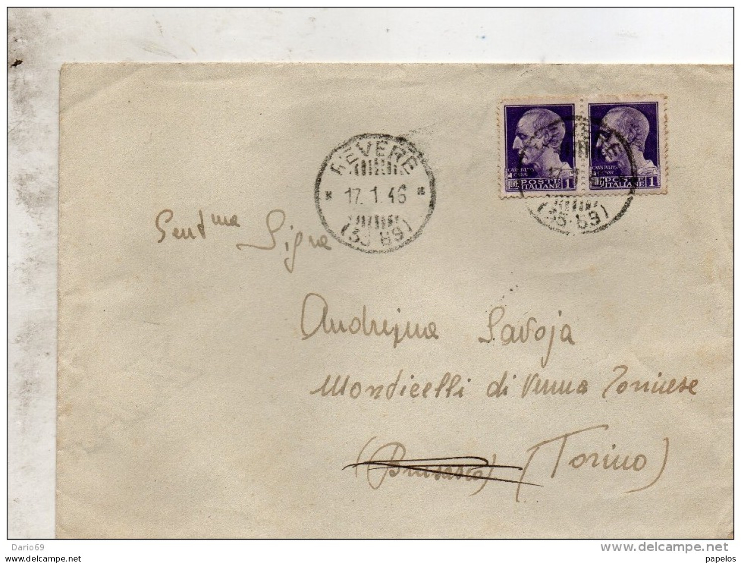1946   LETTERA CON ANNULLO REVERE MANTOVA - Poststempel