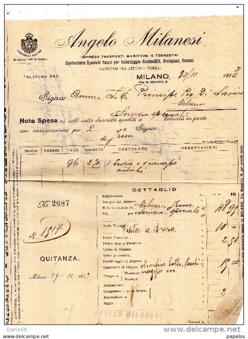 1913 MILANO IMPRESA TRASPORTI MARITTIMI - Italie