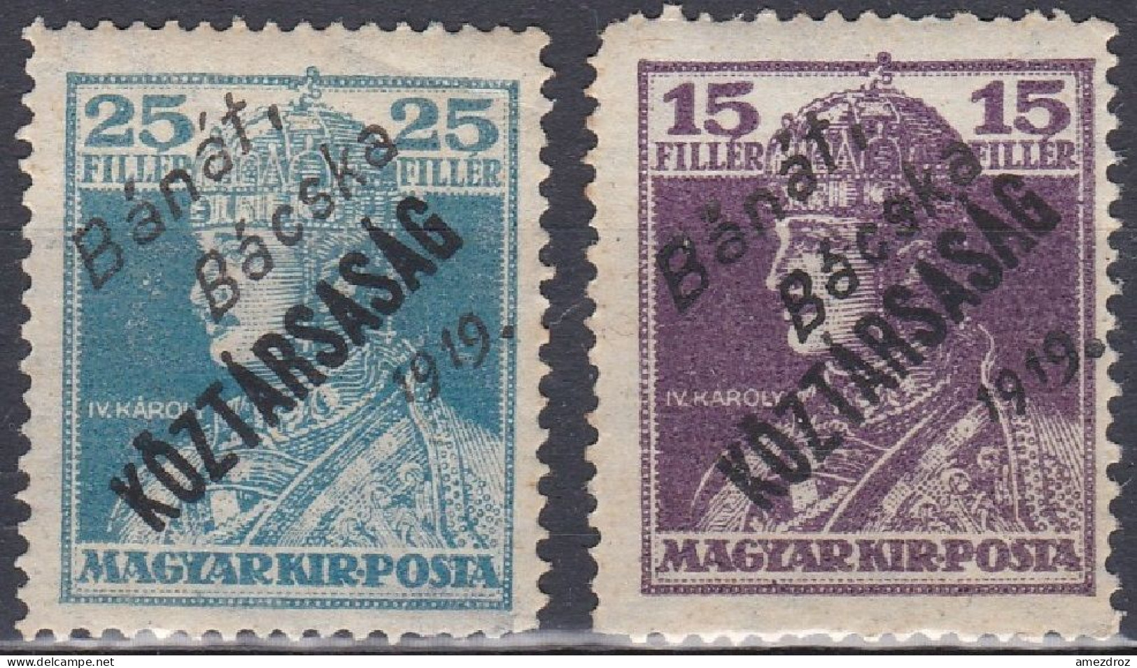 Hongrie Banat Bacska 1919 Mi 37-38 NMH ** Roi Charles IV (A9) - Banat-Bacska