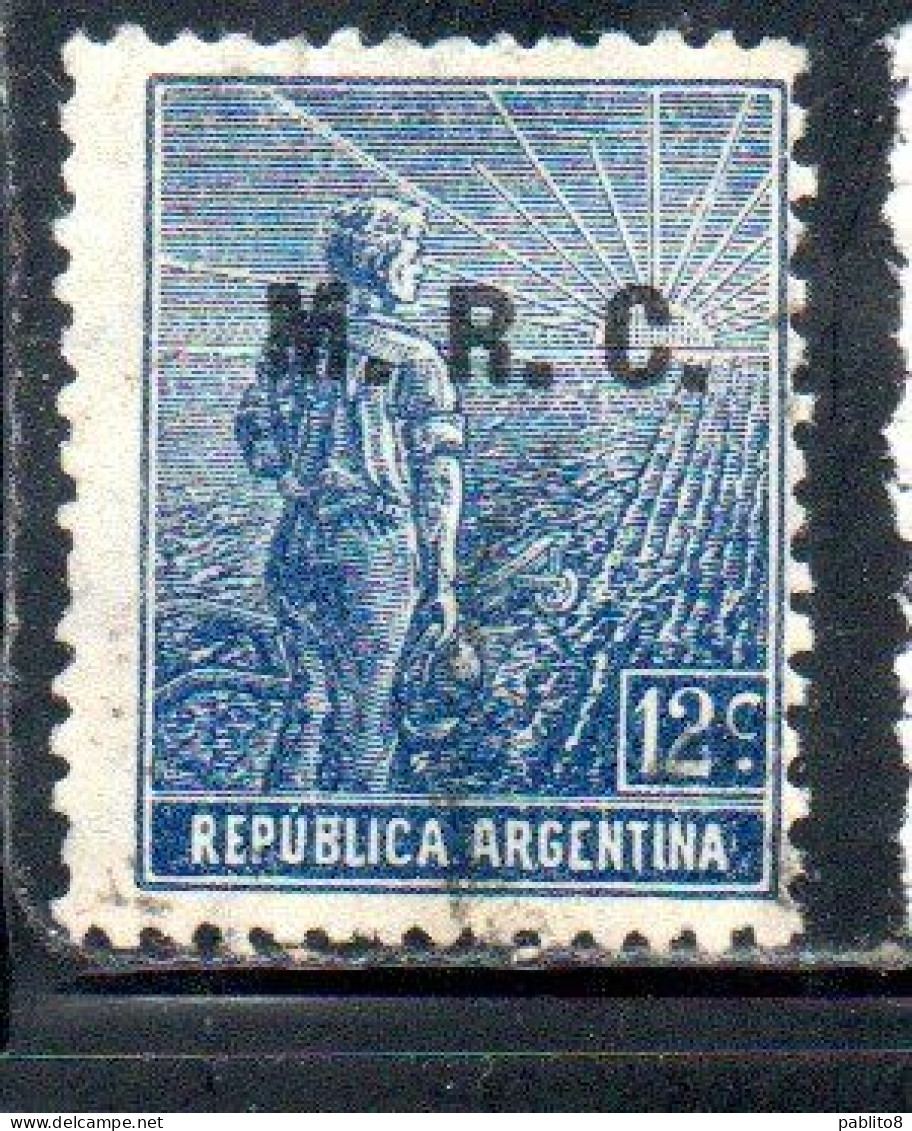 ARGENTINA 1912 1914 OFFICIAL DEPARTMENT STAMP OVERPRINTED M.R.C .MINISTRY OF FOREIGN AFFAIRS RELIGION MRC 12c USED USADO - Servizio