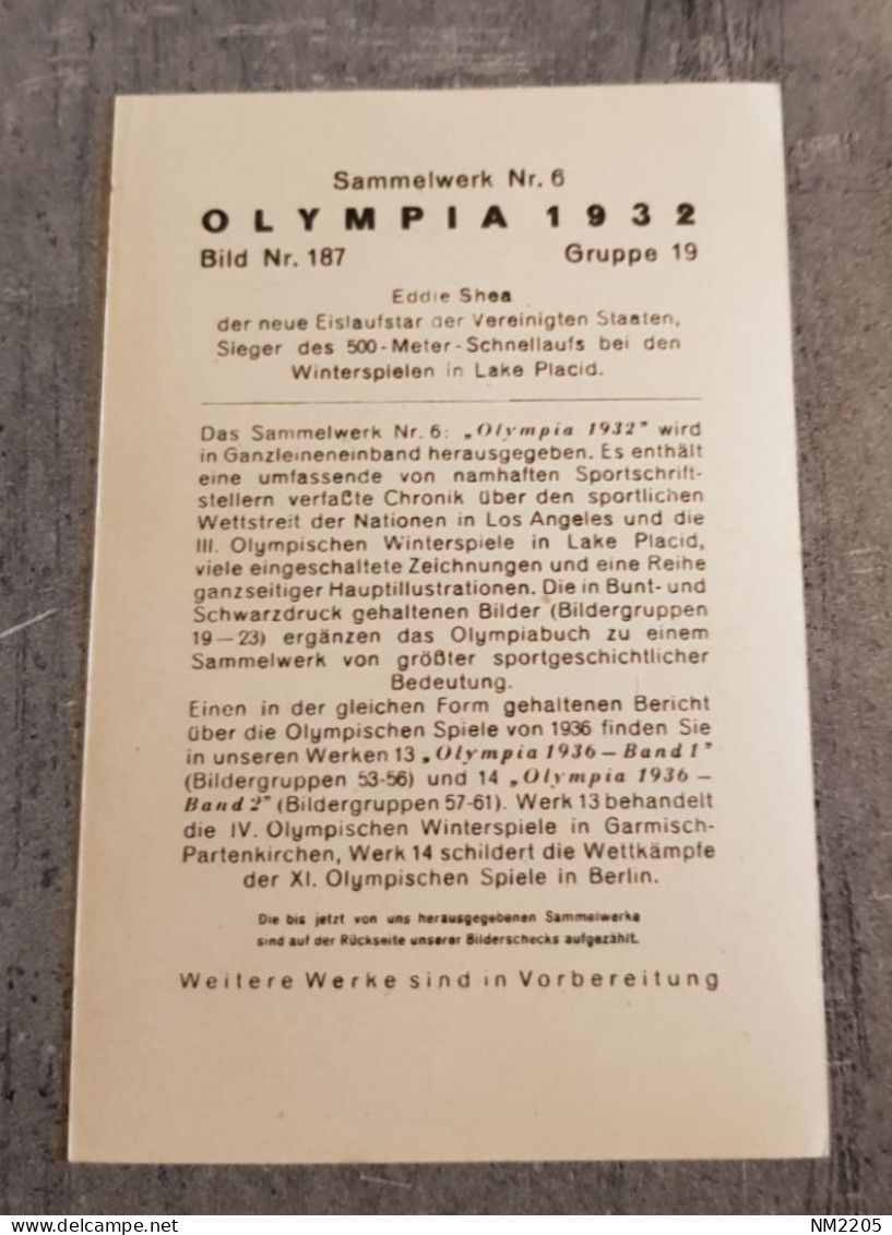 OLYMPIA BILD NR.187 GRUPPE 19 SAMMELWERK NR.6 EDDIE SHEA WINTERSPIELEN IN LAKE PLACID - Summer 1932: Los Angeles