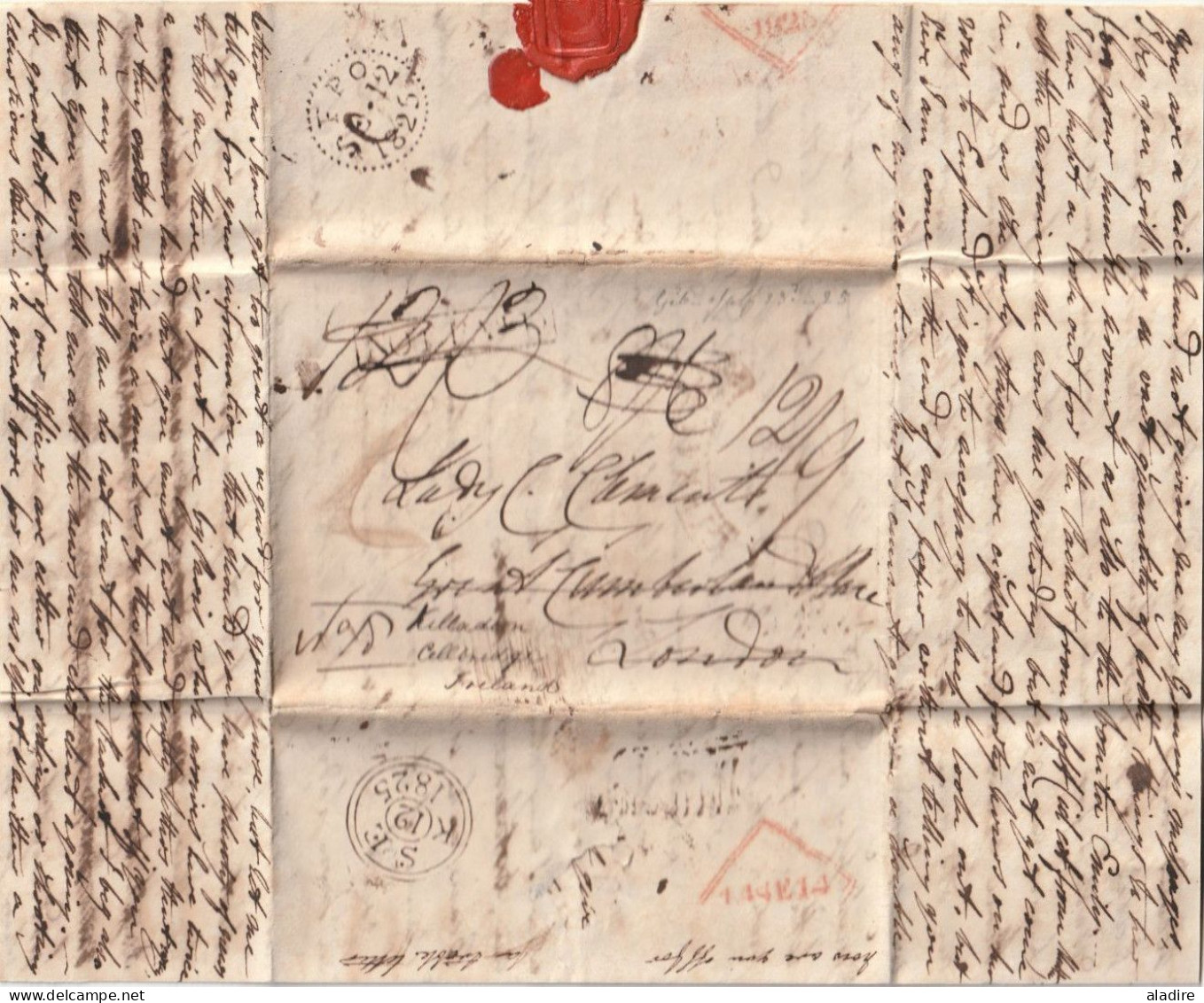 KGIV - 1825 - Belle Lettre Avec Corresp Croisée De GIBRALTAR Vers LONDRES - Redirigée Vers L'IRLANDE - Gibraltar