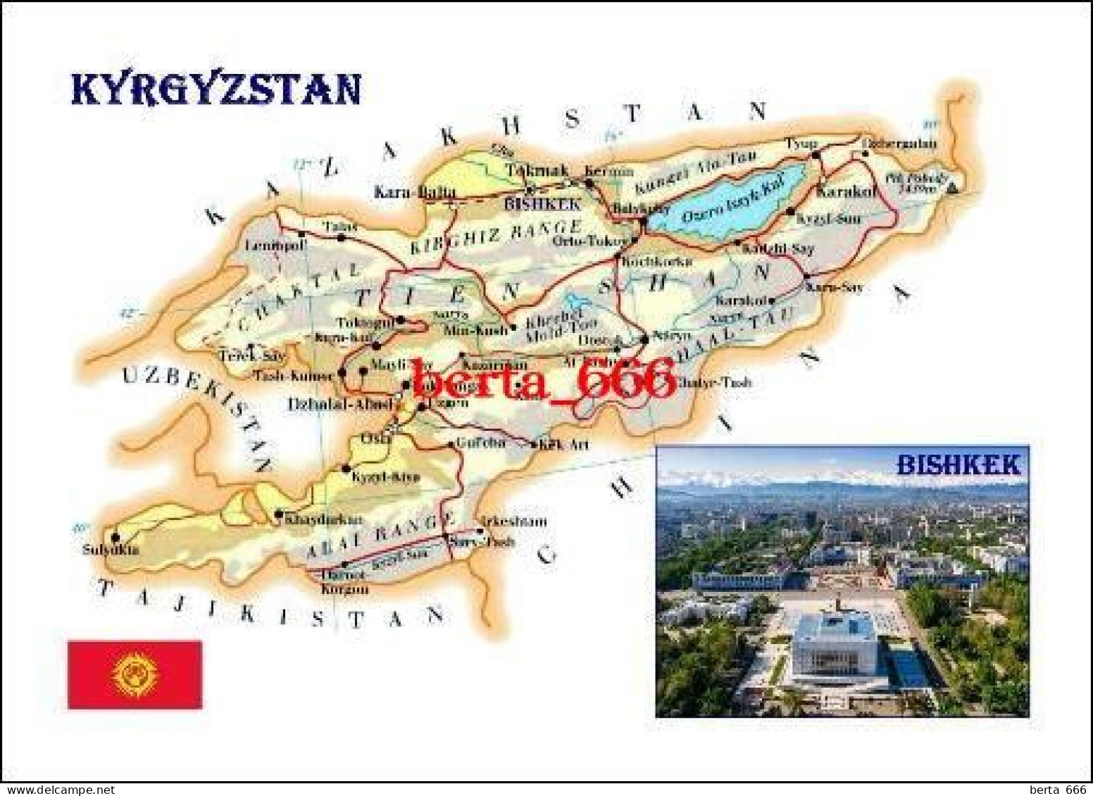 Kyrgyzstan Country Map New Postcard * Carte Geographique * Landkarte - Kirguistán