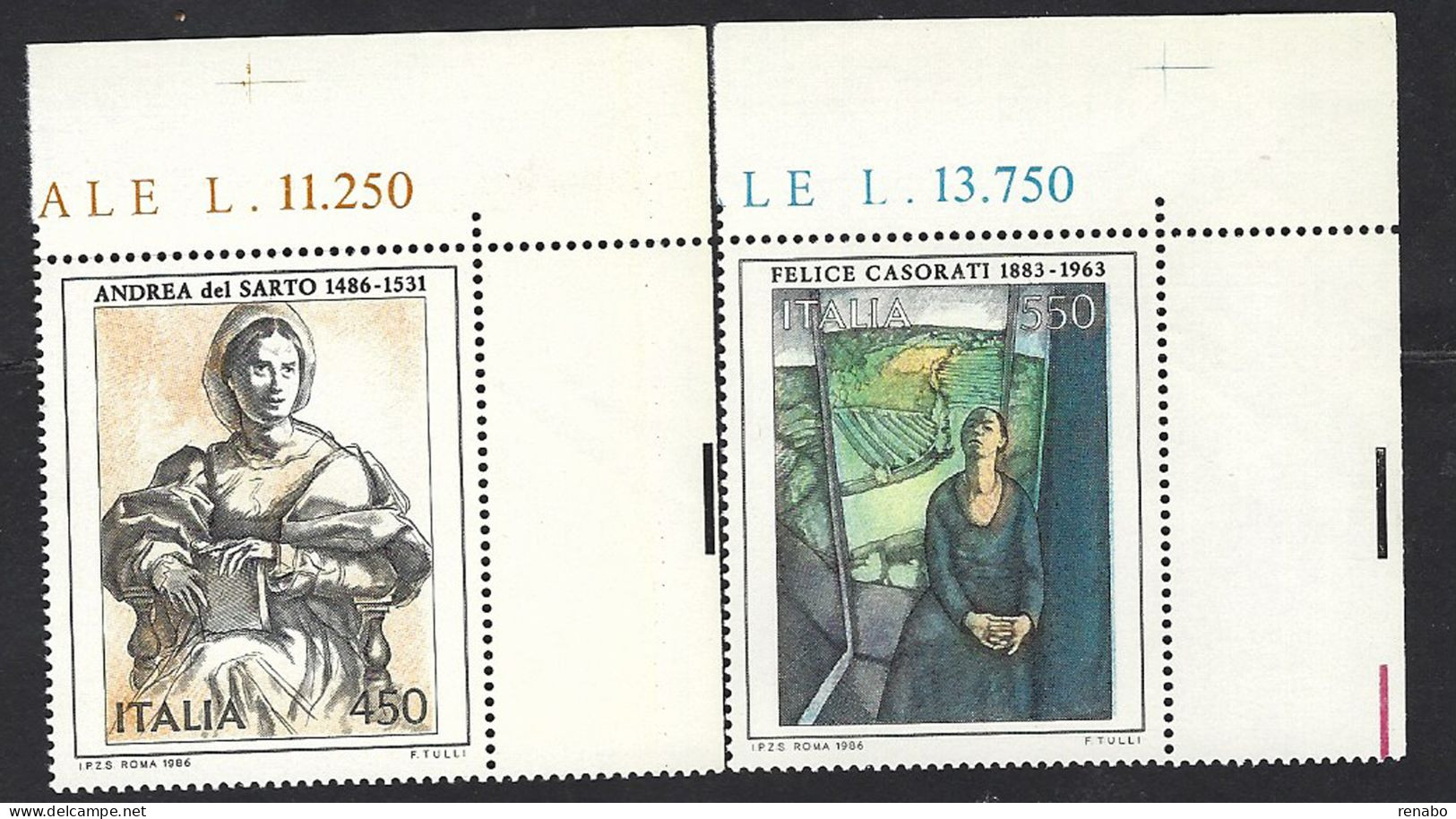 Italia 1986; Arte Italiana: A. Del Sarto + F. Casorati; Serie Completa In Francobolli Di Angolo Superiore. - 1981-90: Nieuw/plakker