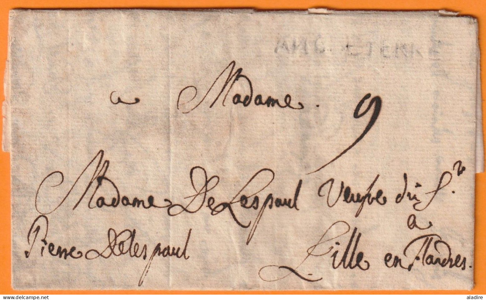 1729 - KGII - Lettre Pliée Avec Corresp En Français De LONDON , Angleterre Vers LILLE En Flandres, France - ...-1840 Prephilately