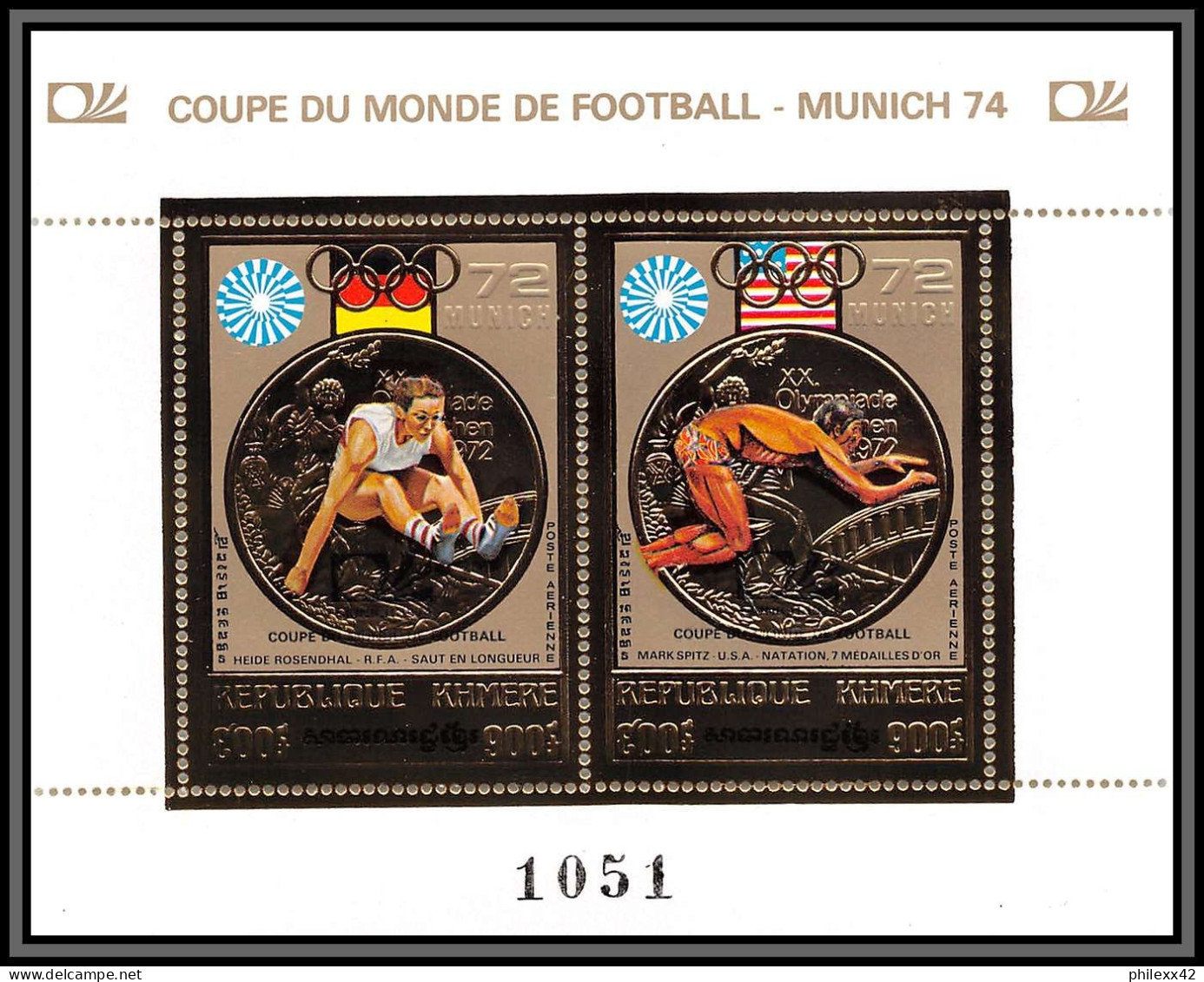 85648 Mi N°35 A Jeux Olympiques Olympics Munich 72 Khmère Cambodia Cambodge MNH OR Gold Overprint 1974 Soccer Football - Cambogia