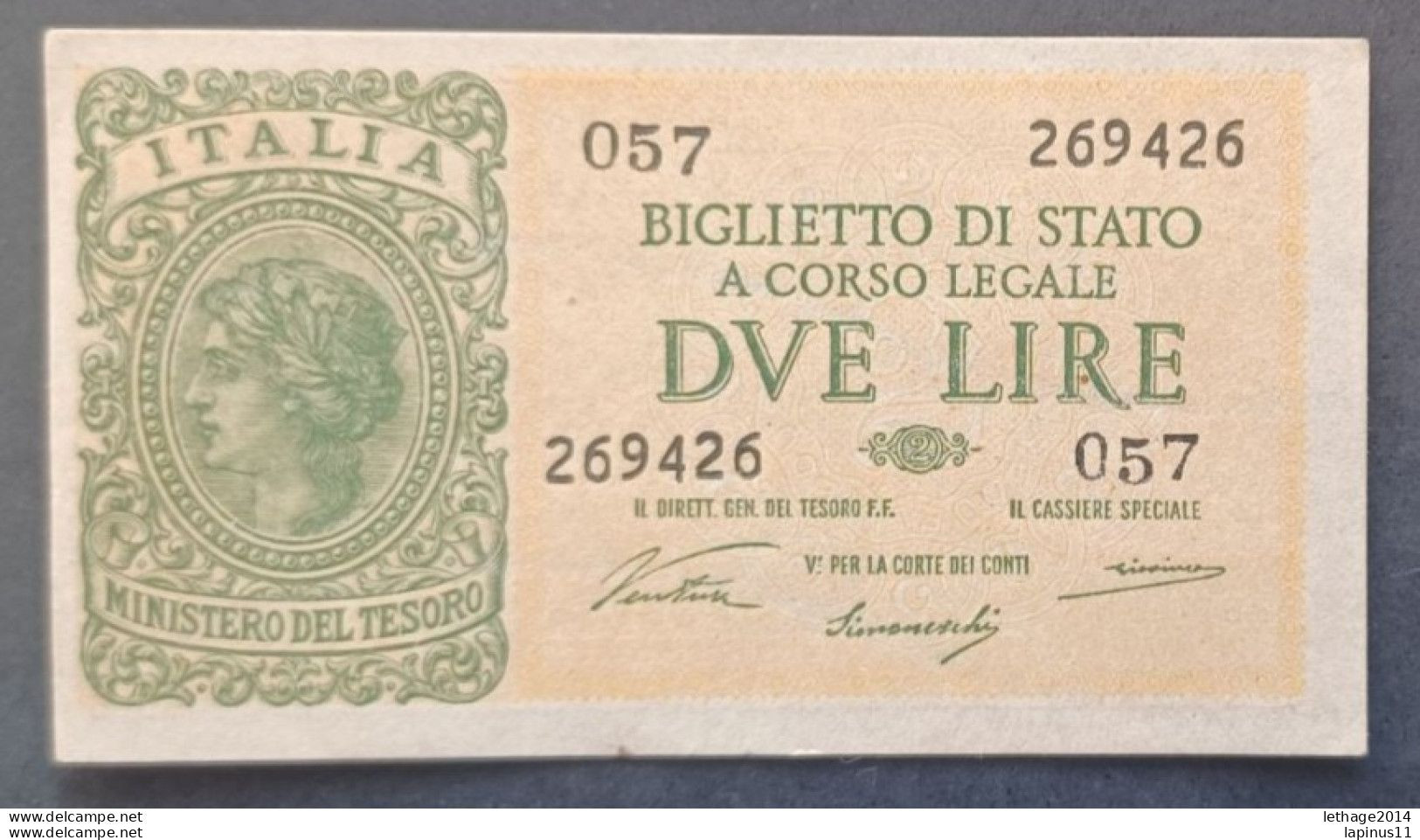 BANKNOTE ITALY KINGDOM VITTORIO EMANUELE 2 LIRE 1944 VENTURA GIOVINCO NOT CIRCULATED - Italia – 2 Lire