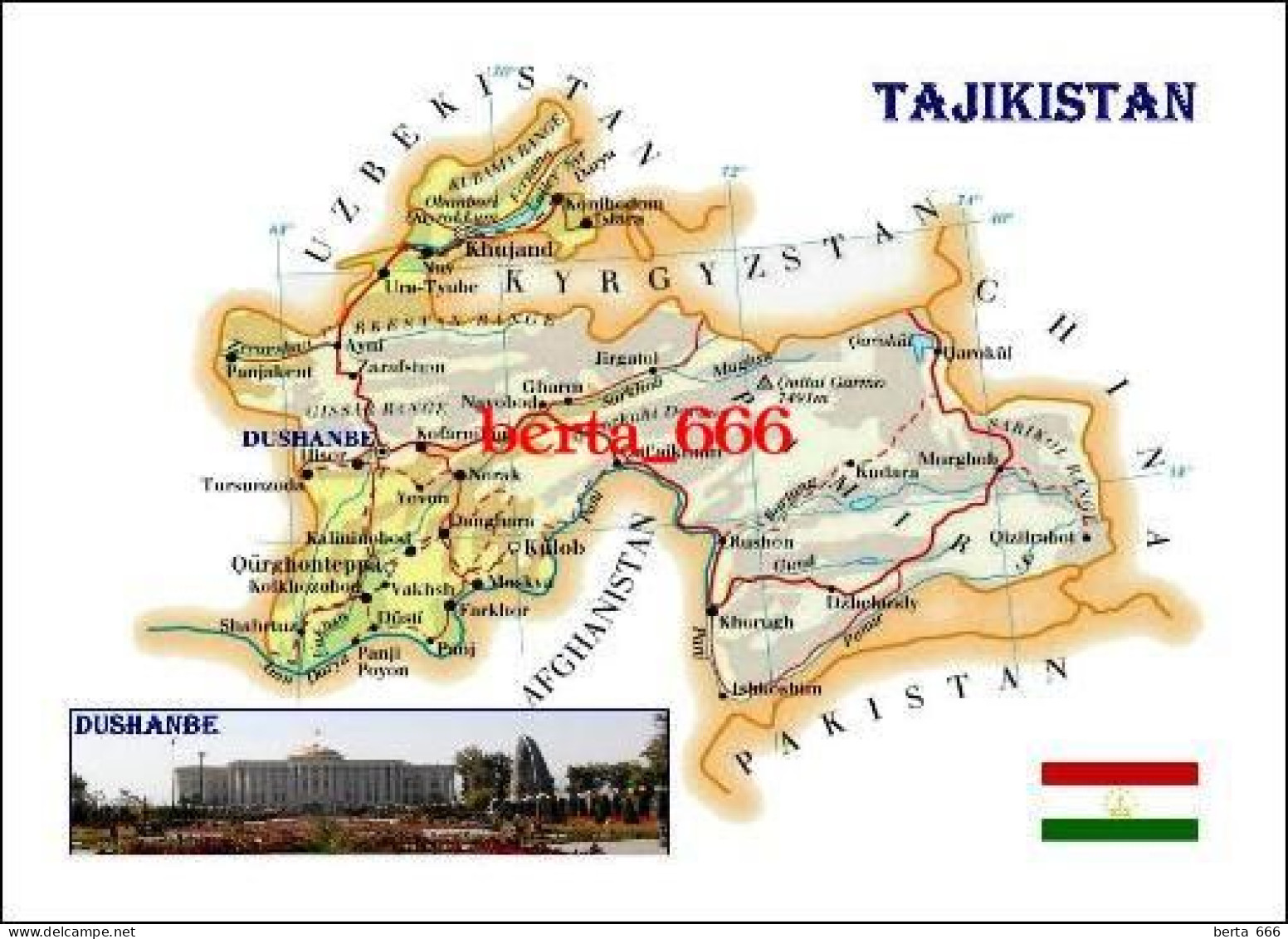 Tajikistan Country Map New Postcard Tadschikistan * Carte Geographique * Landkarte - Tayijistán