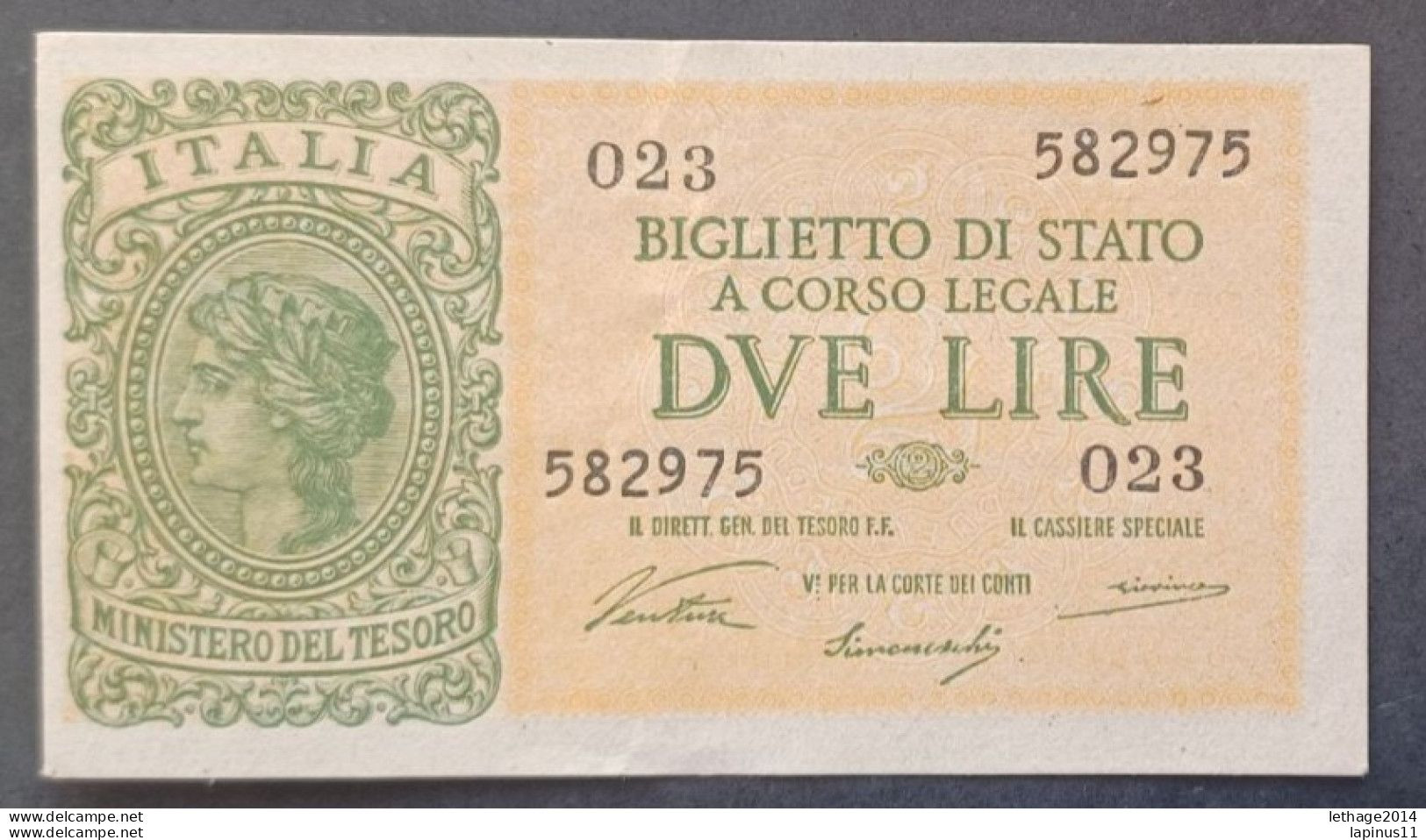 BANKNOTE ITALY KINGDOM VITTORIO EMANUELE 2 LIRE 1944 VENTURA GIOVINCO NOT CIRCULATED - Italië – 2 Lire