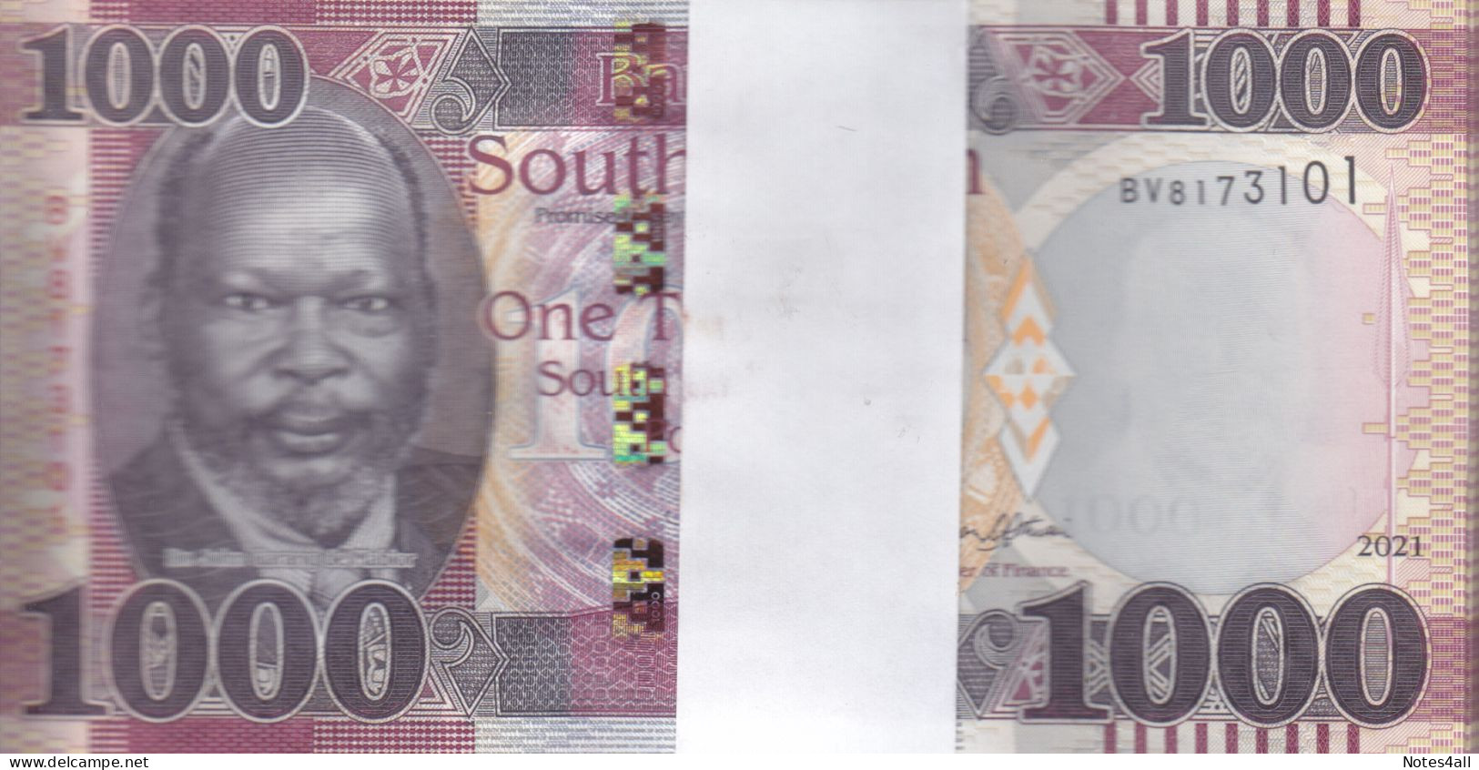 SOUTH SUDAN 1000 POUND 2021 P-17 LOT HALF BUNDLE X50 UNC - Soudan