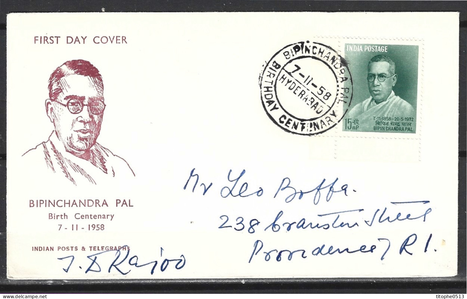 INDE. N°95 Sur Enveloppe 1er Jour (FDC) De 1958. Bipin Chandra Pal. - FDC