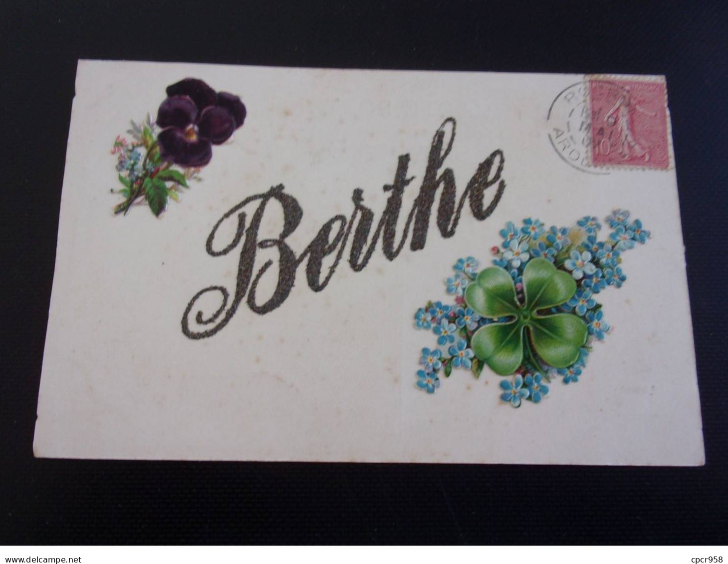 Prénom - N°76869 - Berthe - Myosotis, Trèfle Et Pensée - Carte Avec Ajouti Chromo - Prénoms