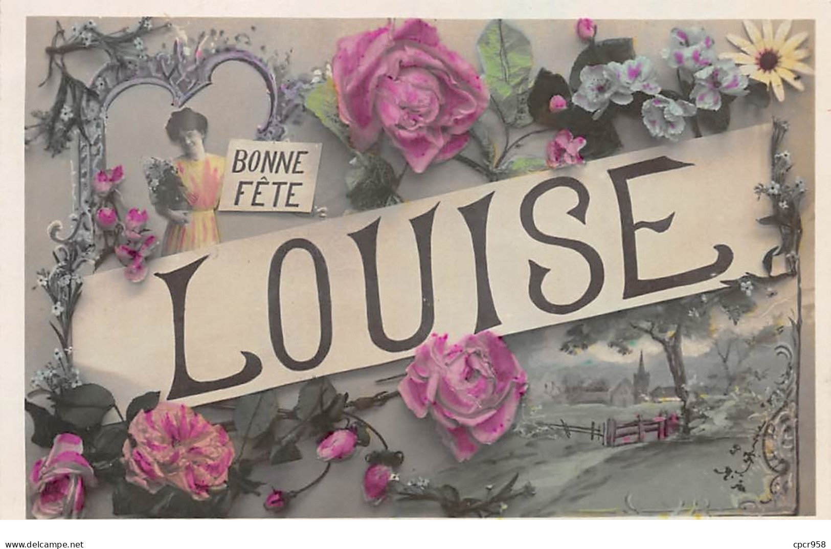 Prénoms - N°67138 - Louise - Bonne Fête - Jeune Femme Avec Des Fleurs - Prénoms