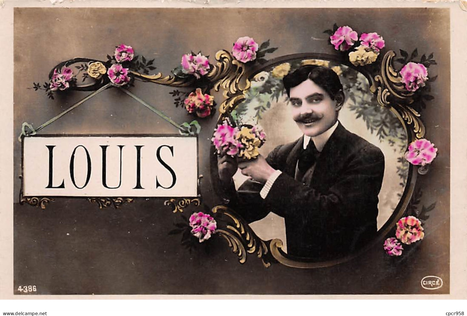 Prénoms - N°67143 - Louis - Homme Dans Un Médaillon Avec Des Fleurs Autour - Carte Pliée Vendue En L'état - Prénoms