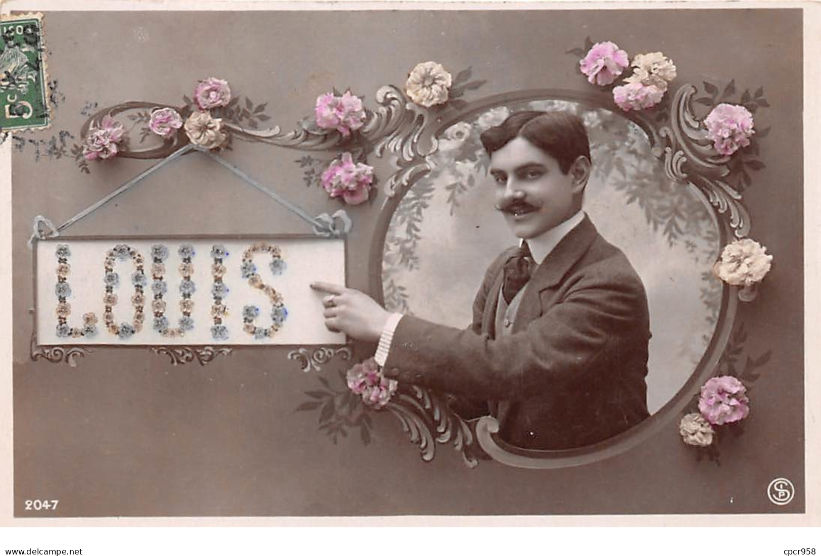 Prénoms - N°67144 - Louis - Homme Dans Un Médaillon Avec Des Fleurs Autour - Prénoms
