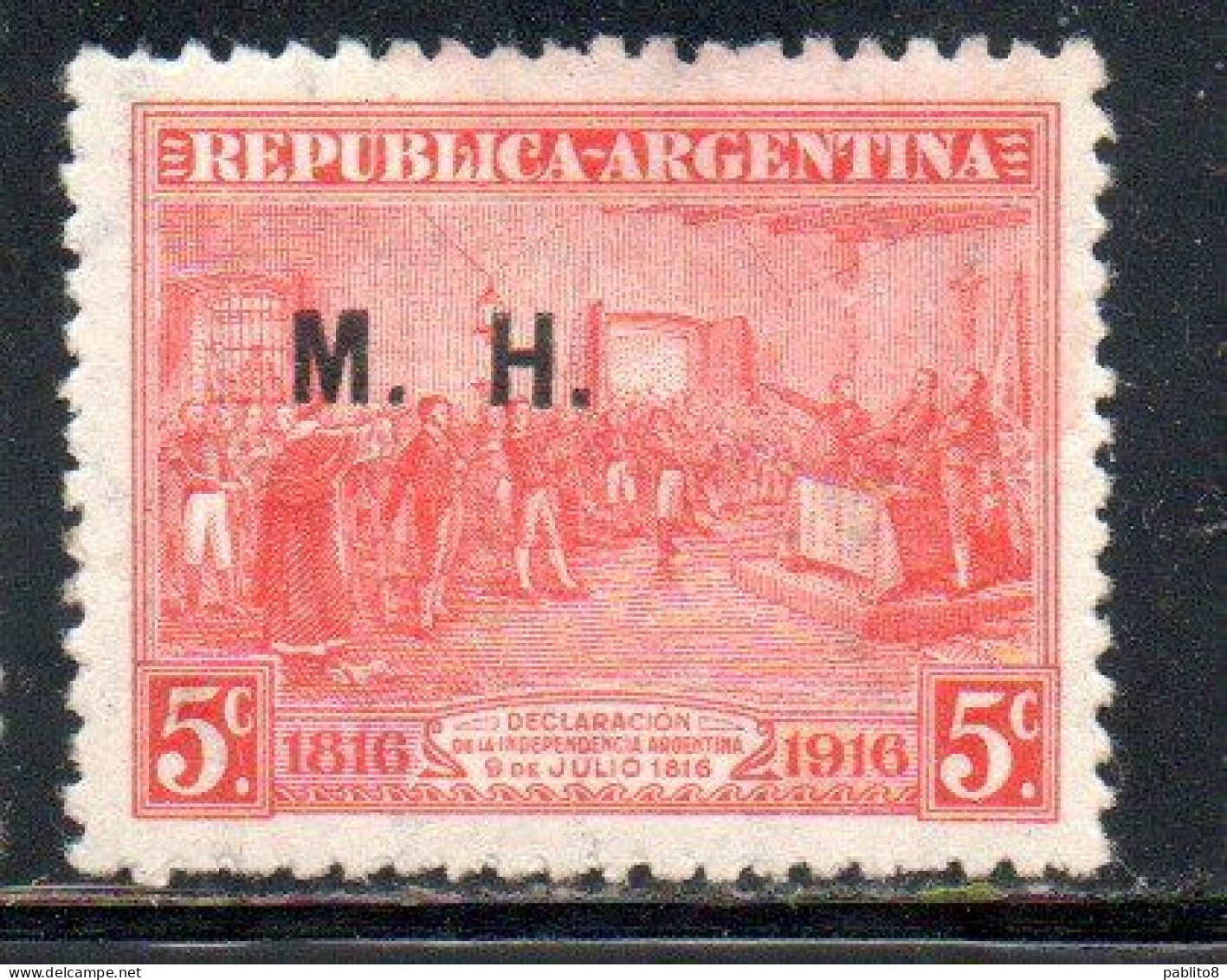 ARGENTINA 1915 1916 OFFICIAL DEPARTMENT STAMP OVERPRINTED M.H. MINISTRY OF FINANCE MH 5c MH - Dienstmarken