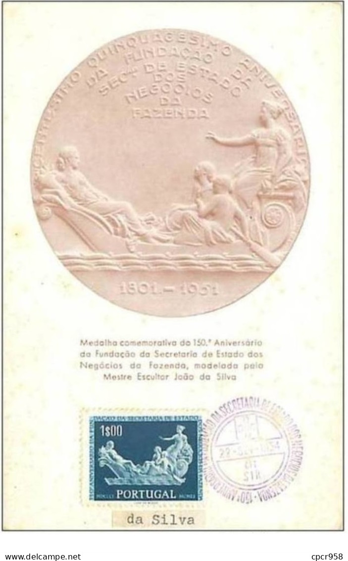 PORTUGAL.CARTE MAXIMUM.n°183.DA SILVA.MEDALHA COMEMORATIVA DO 150e ANIVERSARIO DA FUNDACAO DA SECRETARIA DE ESTADO DOS.. - Cartes-maximum (CM)