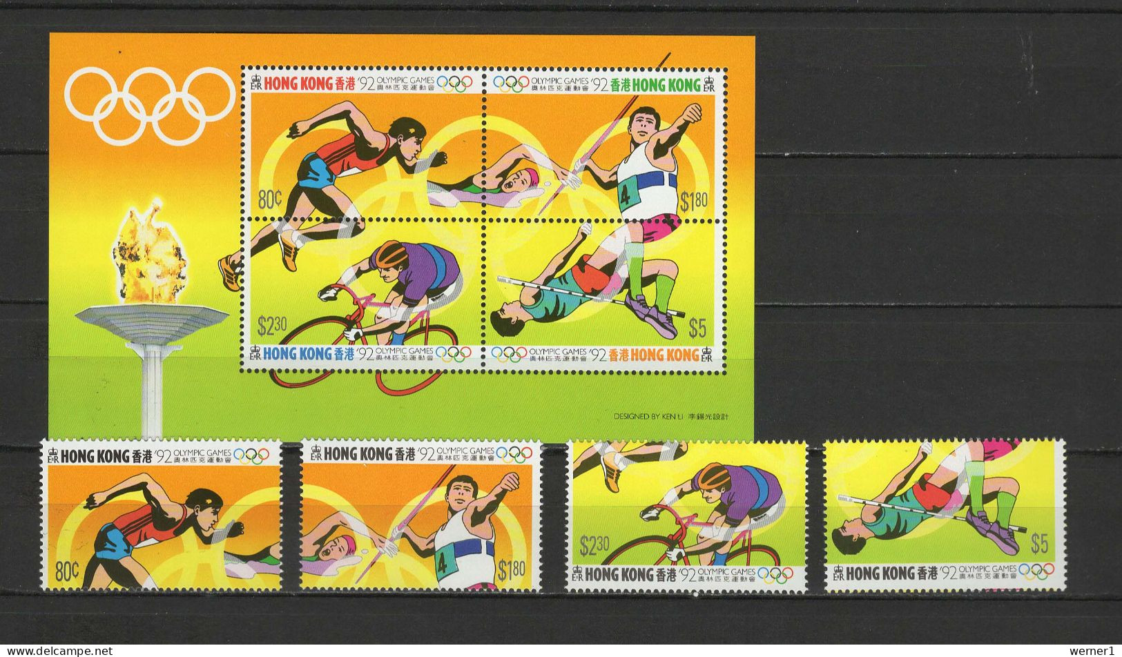 Hongkong 1992 Olympic Games Barcelona, Cycling, Javelin Etc. Set Of 4 + S/s MNH - Zomer 1992: Barcelona