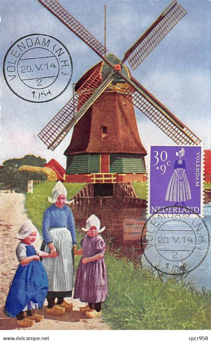 PAYS-BAS.Carte Maximum.AM14070.1958.Cachet Volendam.Moulin.Enfant.Coiffe Hollandaise - Cartes-Maximum (CM)