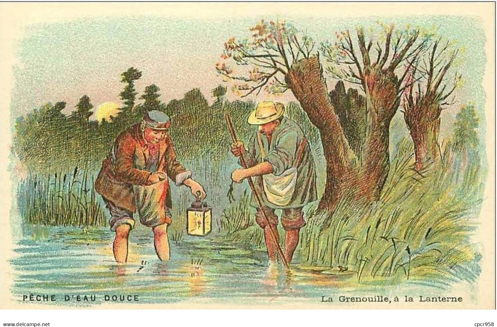 PECHE.LA PECHE D'EAU DOUCE.PECHE A LA GRENOUILLE A LA LANTERNE - Pêche