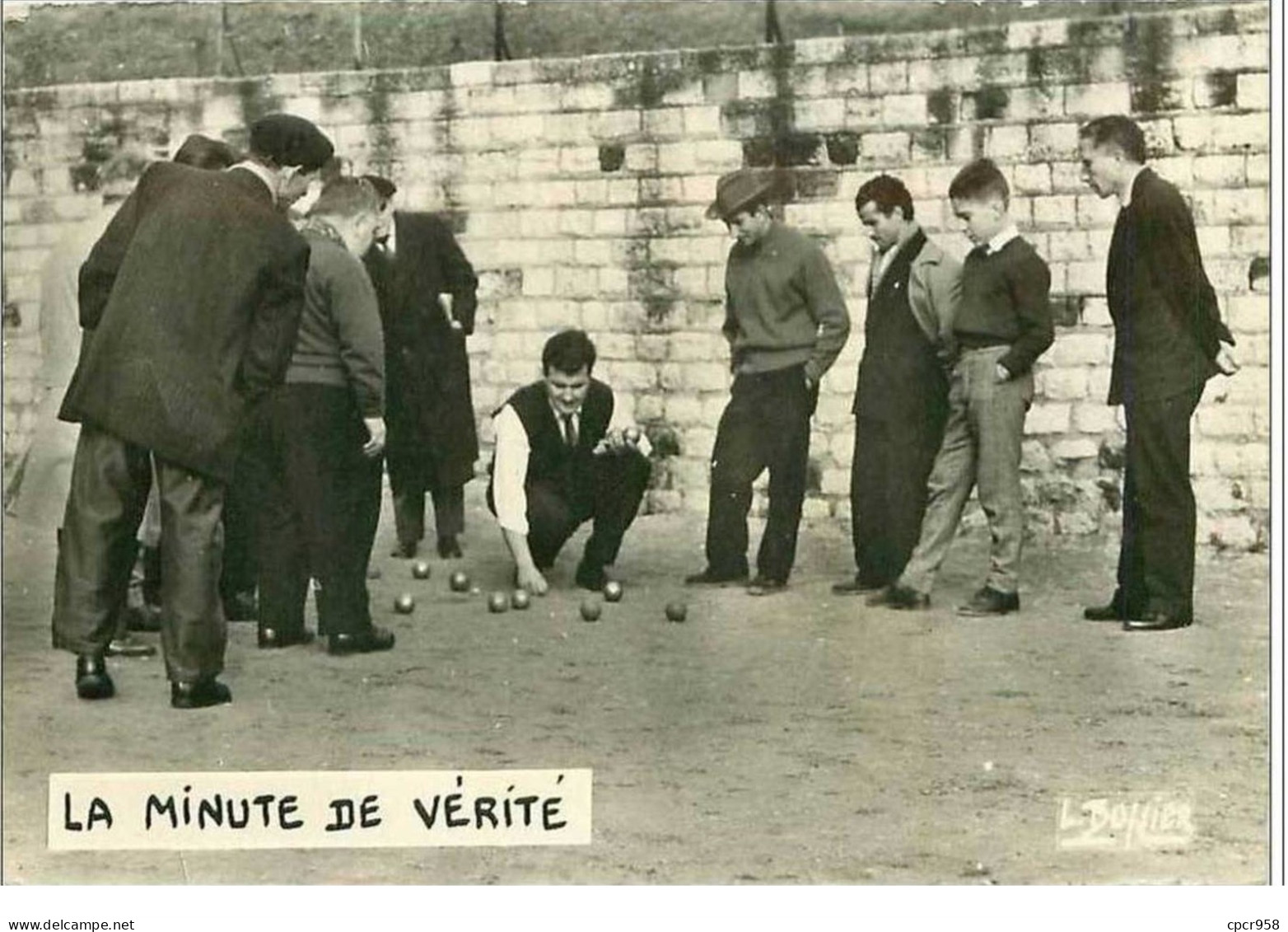 PETANQUES.LA MINUTE DE VERITE.COLLECTION HUMORISTIQUE.LOUIS BUFFIER.III RUE MONGE (5).DOS TACHE.CPSM - Boule/Pétanque