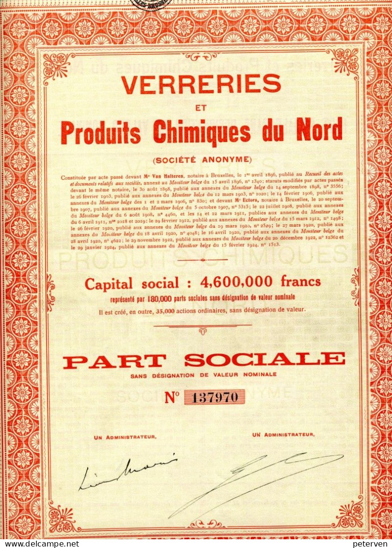 VERRERIES Et Produits Chimiques Du Nord; Part Sociale - Industrie