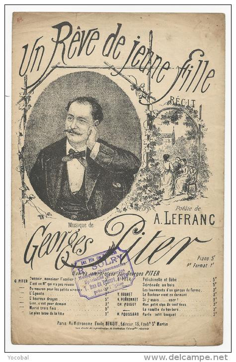 Partition Musicale,Un Rêve De Jeune Fille , Georges Piter, Ed : Emile Benoit, Frais Fr : 1.60€ - Partitions Musicales Anciennes