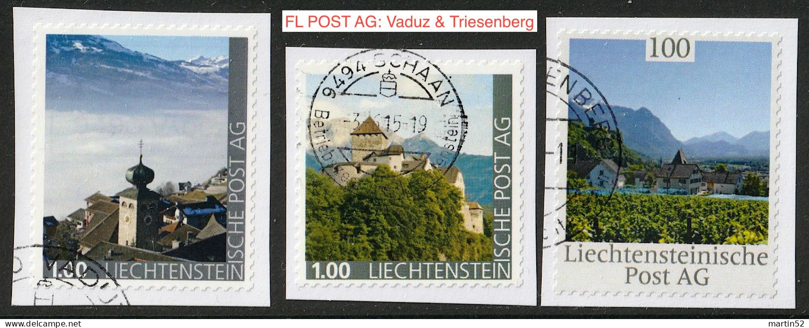 Liechtenstein 2015: Ausgabe Der FL POST AG "Sujets Aus Vaduz & Triesenberg" Mit ⊙ Von SCHAAN, VADUZ & TRIESENBERG - Abarten