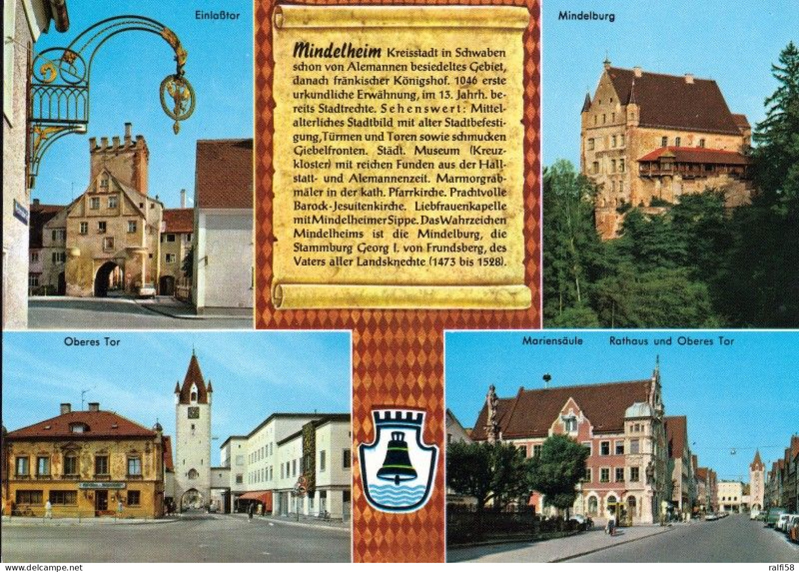 1 AK Germany / Bayern * Chronikkarte Der Stadt Mindelheim Mit Wappen, Einlaßtor, Mindelburg, Oberes Tor Und Rathaus * - Mindelheim