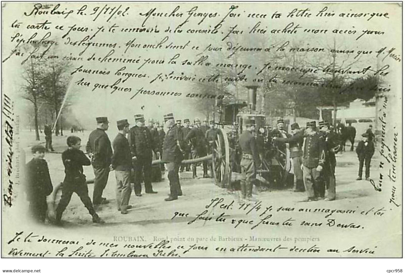 METIERS.n°1.POMPIERS.ROUBAIX.ROND POINT DU PARC DE BARBIEUX.MANOEUVRES DES POMPIERS - Sapeurs-Pompiers