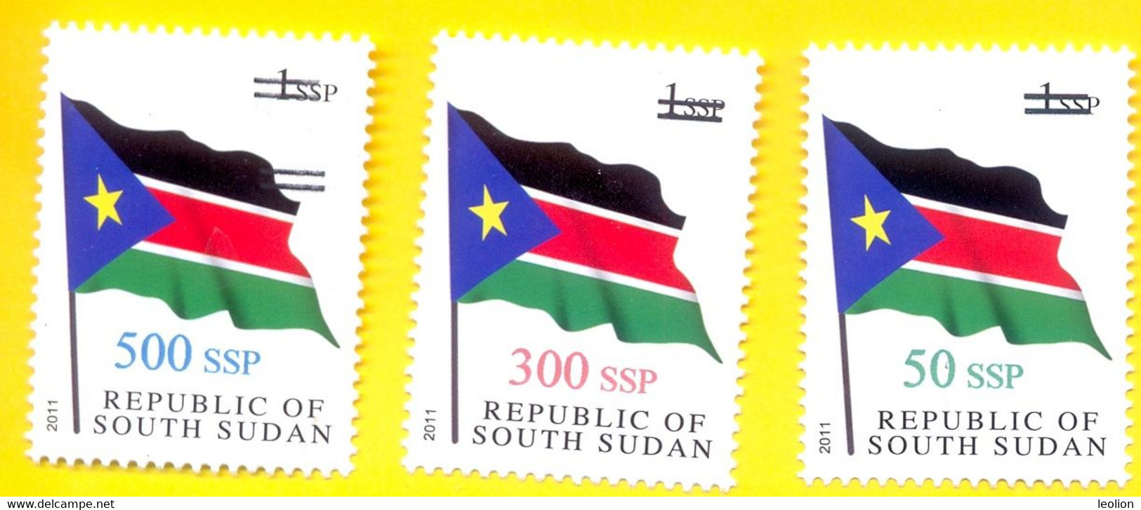 SOUTH SUDAN 2017 Surcharge Overprint VARIETY Thin Font 50, 300 & 500 SSP On 1 SSP Flag Stamp Südsudan Soudan Du Sud - Zuid-Soedan