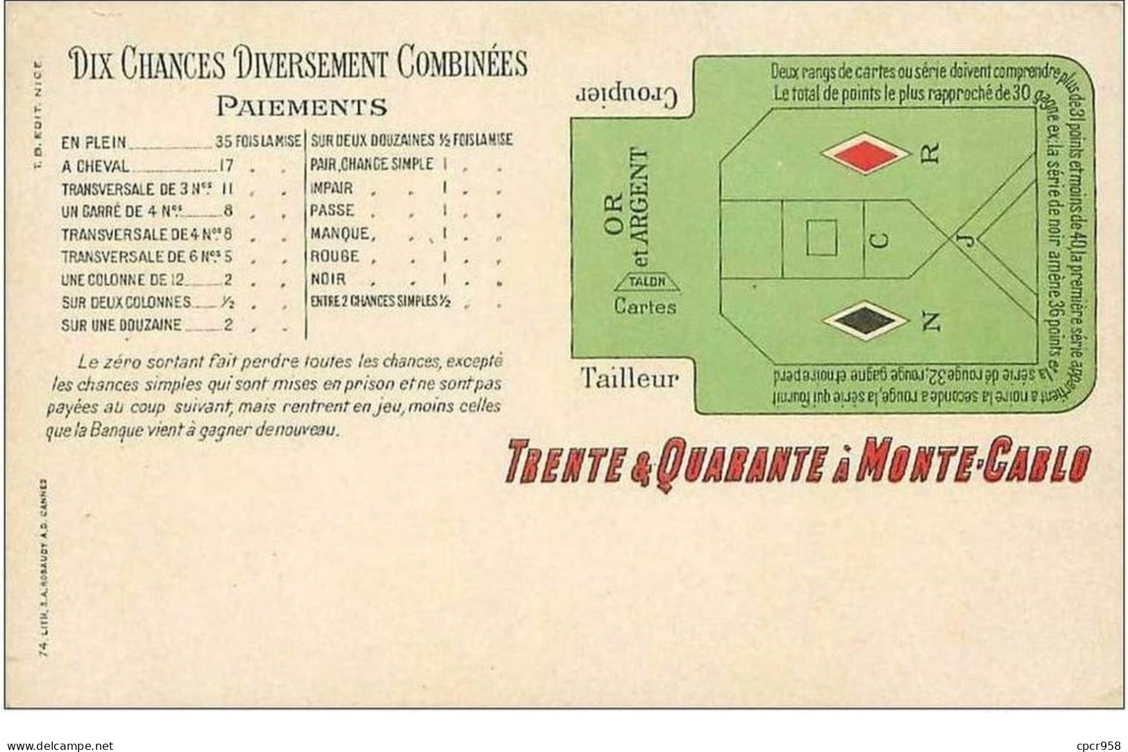 JEUX.TRENTE   QUARANTE A MONTE CARLO - Autres & Non Classés