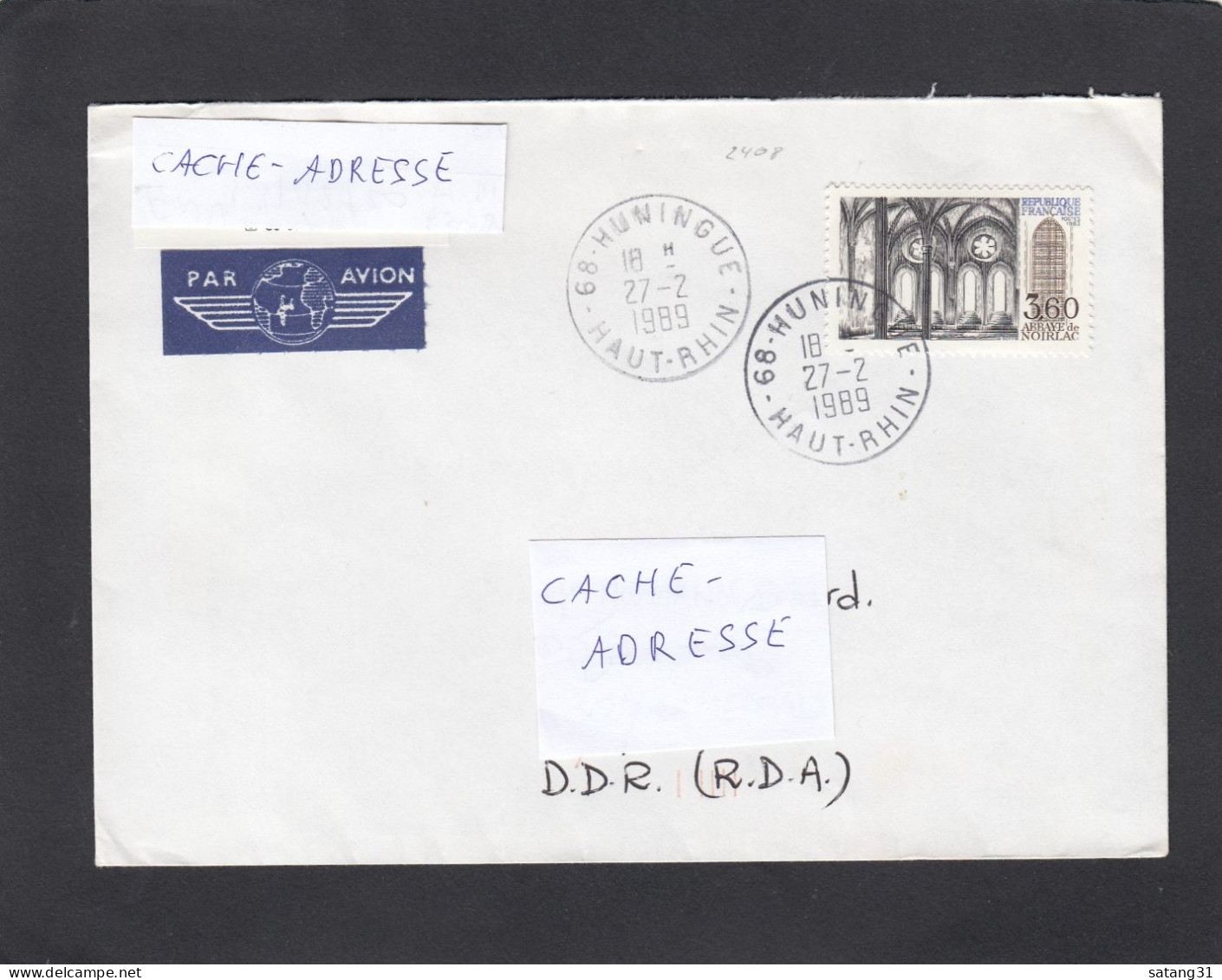 LETTRE DE HUNINGUE, AVEC TIMBRE "ABBAYE DE NOIRLAC" (Y+T NO 2659),POUR ILMENAU,D.D.R.. - Storia Postale