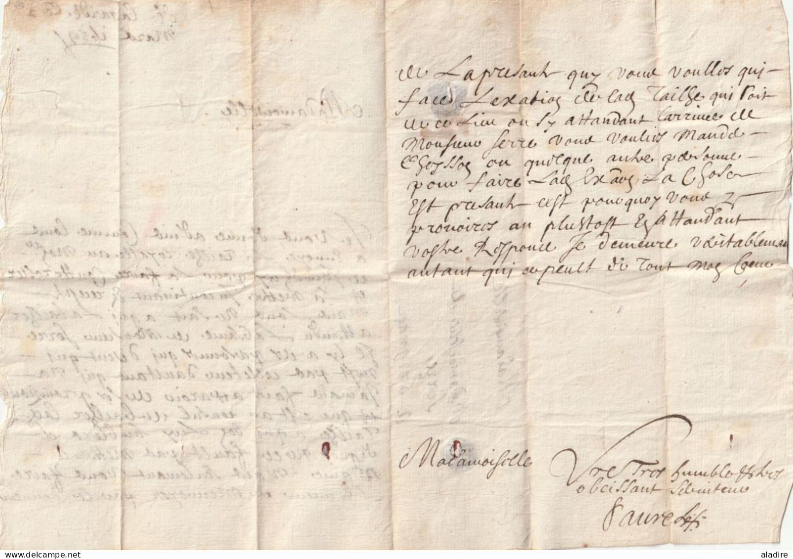 1659 - Lettre Pliée Avec Correspondance De 2 Pages De Lagarde D'Apt, Vaucluse Vers Grignan, Drôme - ....-1700: Precursors