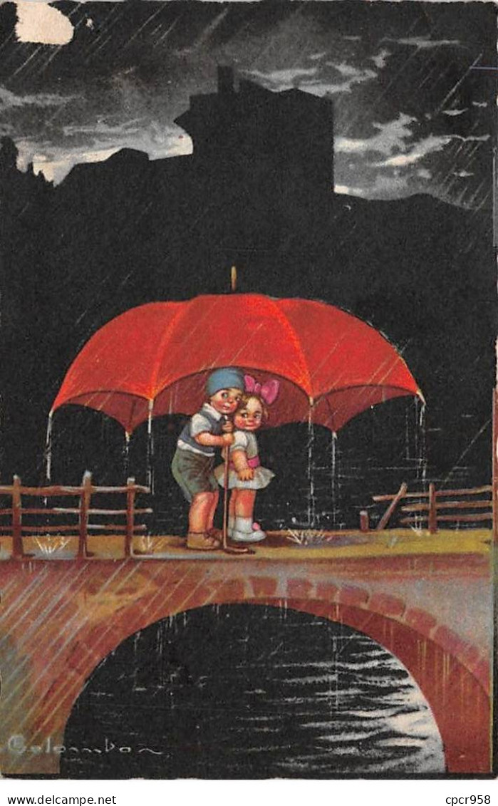 Illustrateurs - N°81778 - C. Colombo - Un Couple Sur Un Pont, Se Protégeant De La Pluie Sous Un Parapluie - Colombo, E.