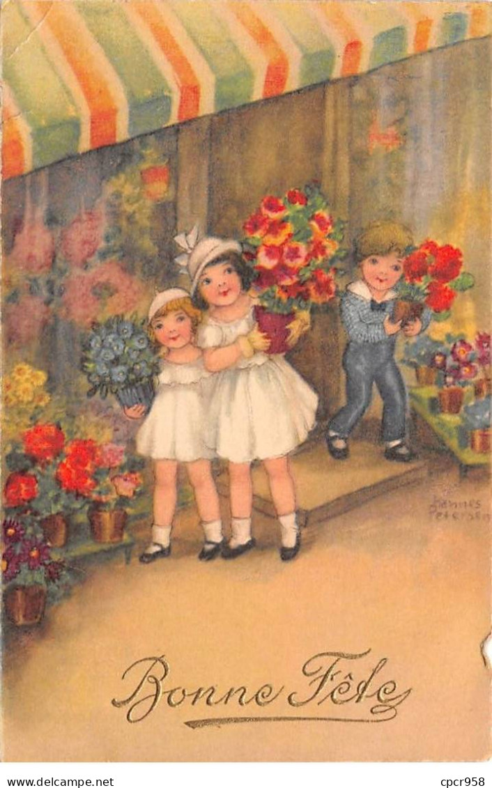 Illustrateurs - N°81779 - H. Petersen - Bonne Fête - Fillettes Et Garçon Achetant Des Fleurs - Petersen, Hannes