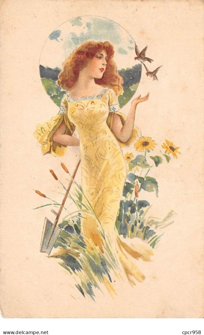 Illustrateurs - N°69312 - Genre Mucha -Lajeunesse Marx & Cie -Jeune Femme Parmi Des Fleurs, Oiseaux - Carte Publicitaire - Mucha, Alphonse