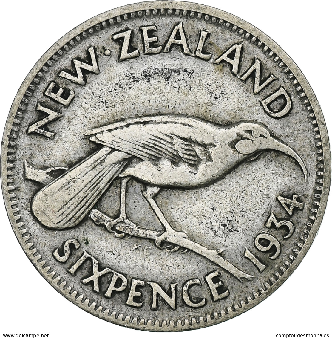 Nouvelle-Zélande, George V, 6 Pence, 1934, Londres, Argent, TB+, KM:2 - Neuseeland