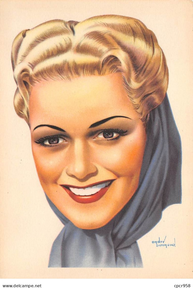 Illustrateurs - N°70860 - André Bermond - Jolie Blonde Avec Un Foulard Bleu Sur Les Cheveux - Bermond