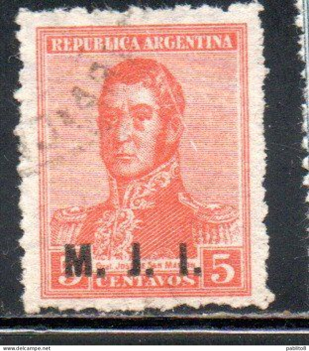 ARGENTINA 1915 1917 OFFICIAL DEPARTMENT STAMP OVERPRINTED M.J.I. MINISTRY OFJUSTICE AND INSTRUCTION MJI 5c  USED USADO - Dienstzegels