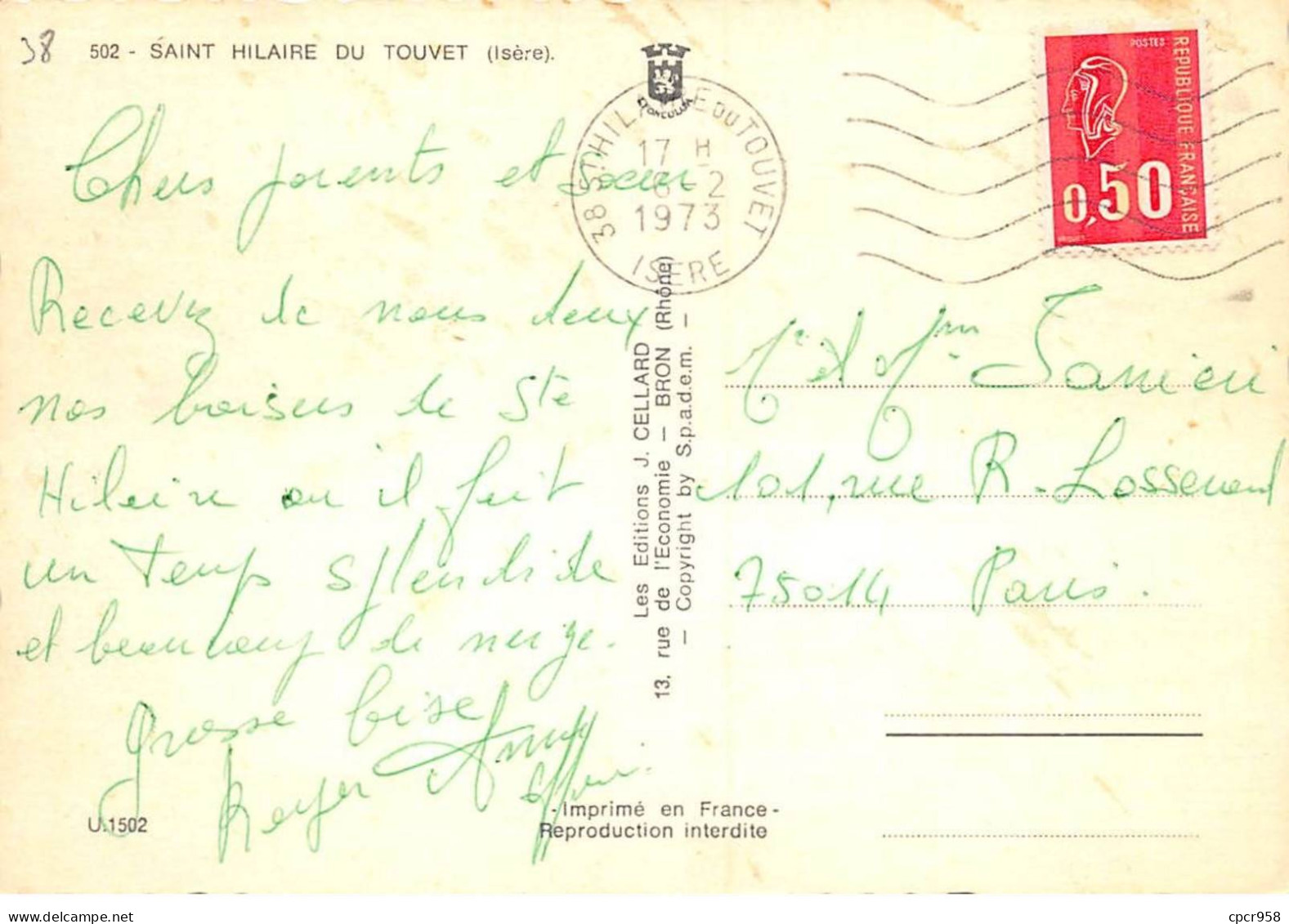 38 . N°kri10678. Saint Hilaire Du Touvet . Multivue    . N°502  . Edition J.cellard  . Sm 10X15 Cm . - Saint-Hilaire-du-Touvet