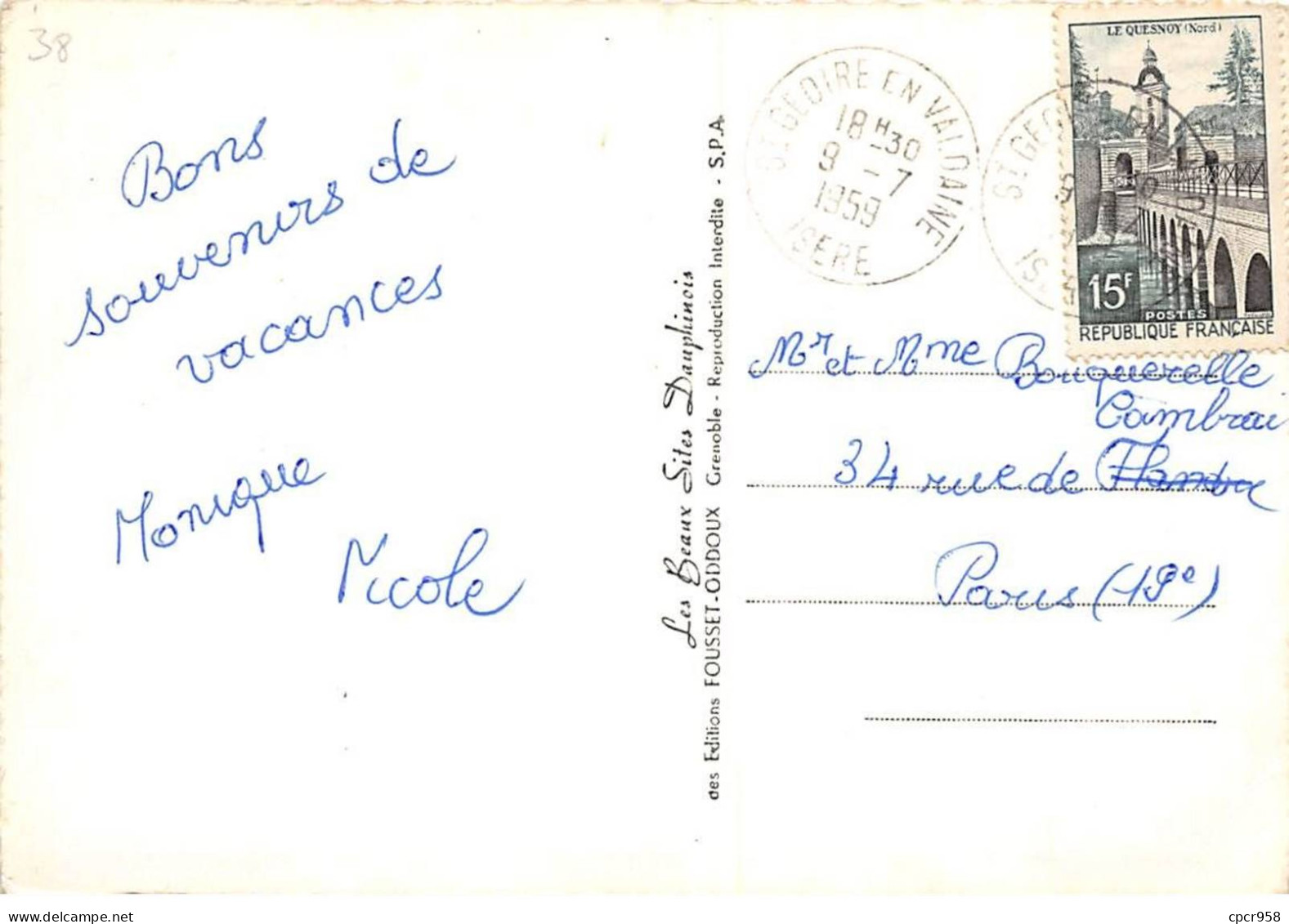 38 . N°kri10674 . St-geoire-en-valdaine  .n°  . Edition Fousset-oddoux  . Sm 10X15 Cm . - Saint-Geoire-en-Valdaine