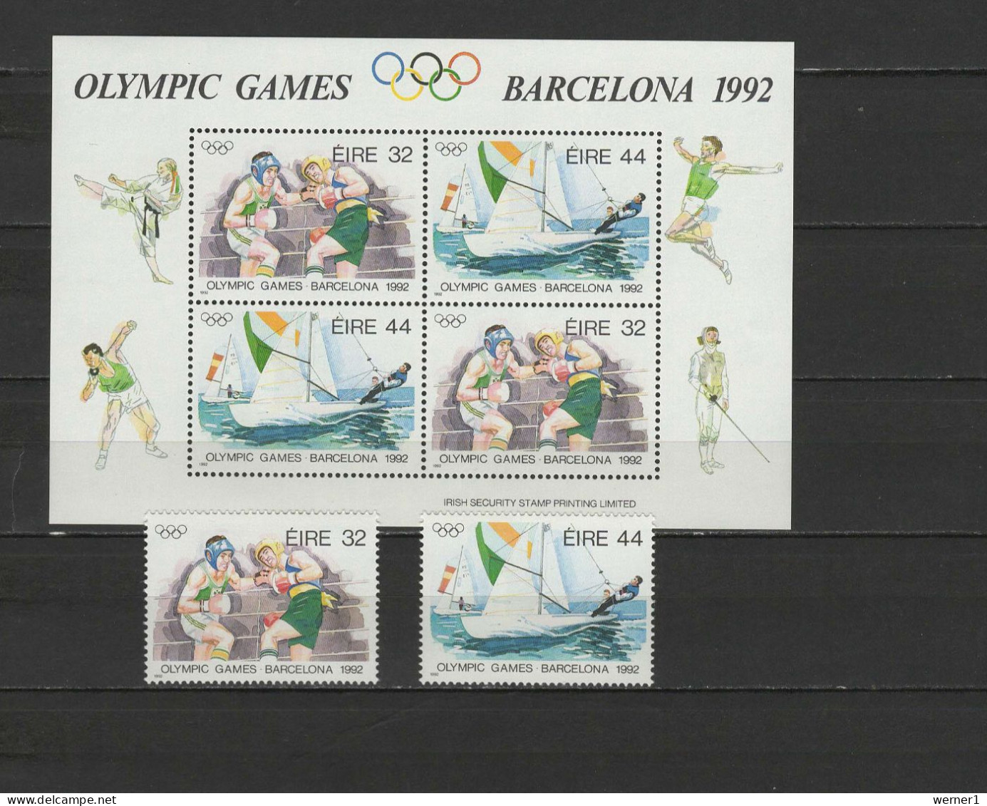 Ireland 1992 Olympic Games Barcelona, Boxing, Sailing Set Of 2 + S/s MNH - Verano 1992: Barcelona